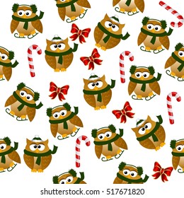High quality original trendy vector seamless pattern with a cute christmas owl