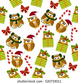 High quality original trendy vector seamless pattern with a cute christmas owl