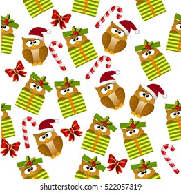 High quality original trendy vector seamless pattern with a cute christmas owl