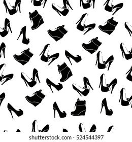 High quality original trendy vector seamless pattern with realistic ladies shoe.