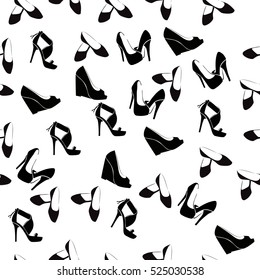 High quality original trendy vector seamless pattern with realistic ladies shoe.