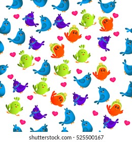 High quality original trendy vector seamless pattern with cute colorful birds