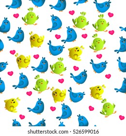 High quality original trendy vector seamless pattern with cute colorful birds