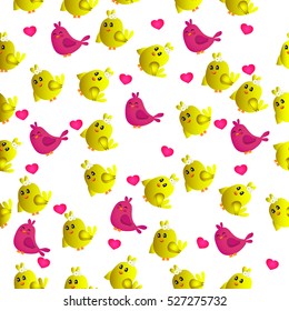 High quality original trendy vector seamless pattern with cute colorful birds