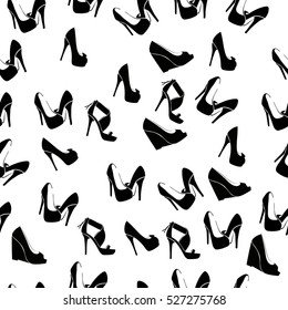 High quality original trendy vector seamless pattern with realistic ladies shoe.