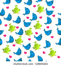 High quality original trendy vector seamless pattern with cute colorful birds