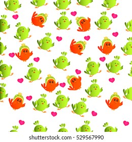 High quality original trendy vector seamless pattern with cute colorful birds