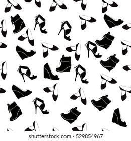 High quality original trendy vector seamless pattern with realistic ladies shoe.