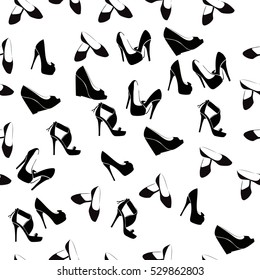High quality original trendy vector seamless pattern with realistic ladies shoe.