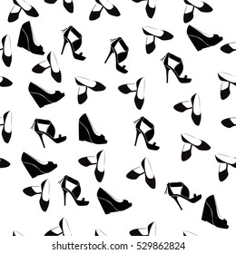 High quality original trendy vector seamless pattern with realistic ladies shoe.