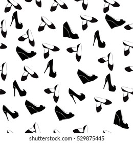 High quality original trendy vector seamless pattern with realistic ladies shoe.