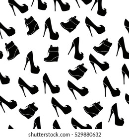 High quality original trendy vector seamless pattern with realistic ladies shoe.