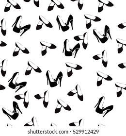 High quality original trendy vector seamless pattern with realistic ladies shoe.