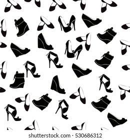 High quality original trendy vector seamless pattern with realistic ladies shoe.