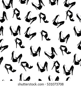 High quality original trendy vector seamless pattern with realistic ladies shoe.