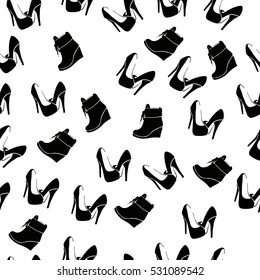 High quality original trendy vector seamless pattern with realistic ladies shoe.