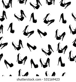 High quality original trendy vector seamless pattern with realistic ladies shoe.