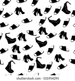High quality original trendy vector seamless pattern with realistic ladies shoe.