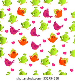 High quality original trendy vector seamless pattern with cute colorful birds