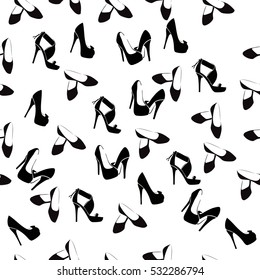 High quality original trendy vector seamless pattern with realistic ladies shoe.
