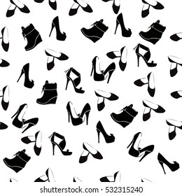 High quality original trendy vector seamless pattern with realistic ladies shoe.