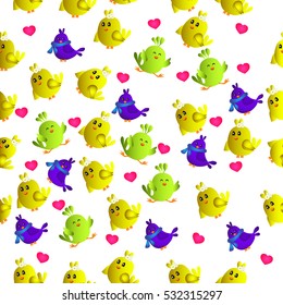 High quality original trendy vector seamless pattern with cute colorful birds