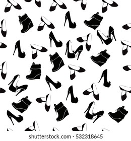 High quality original trendy vector seamless pattern with realistic ladies shoe.