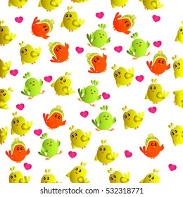 High quality original trendy vector seamless pattern with cute colorful birds