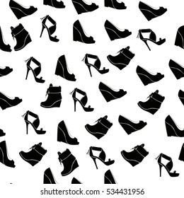 High quality original trendy vector seamless pattern with realistic ladies shoe.