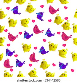 High quality original trendy vector seamless pattern with cute colorful birds