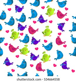 High quality original trendy vector seamless pattern with cute colorful birds