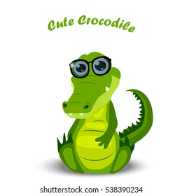 High quality original trendy vector illustration of a cute crocodile or alligator in glasses