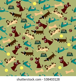 High quality original trendy vector seamless pattern with cute dog or puppy. Dog best friend