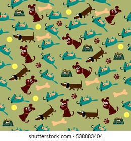 High quality original trendy vector seamless pattern with cute dog or puppy. Dog best friend