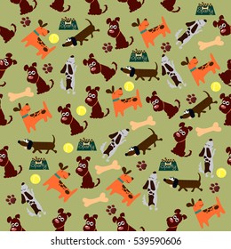High quality original trendy vector seamless pattern with cute dog or puppy. Dog best friend