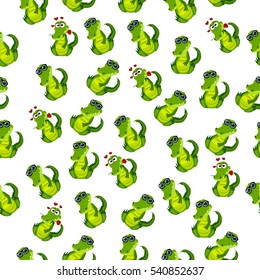 High quality original trendy vector seamless pattern with a cute crocodile or alligator with rose