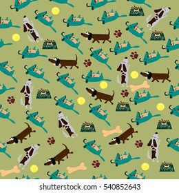 High quality original trendy vector seamless pattern with cute dog or puppy. Dog best friend