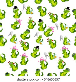 High quality original trendy vector seamless pattern with a cute crocodile or alligator with ribbon