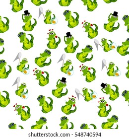 High quality original trendy vector illustration of a cute crocodile or alligator with net and aquarium
