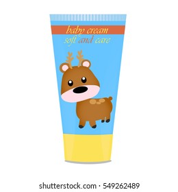 High quality original trendy vector Baby cream tube with kids design and deer illustration