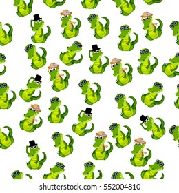 High quality original trendy vector seamless pattern with a cute crocodile or alligator in hat