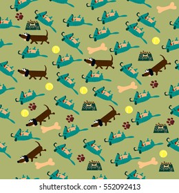 High quality original trendy vector seamless pattern with cute dog or puppy. Dog best friend