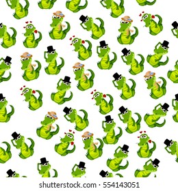 High quality original trendy vector seamless pattern with a cute crocodile or alligator in hat