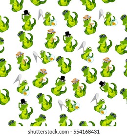 High quality original trendy vector seamless pattern with a cute crocodile or alligator in hat