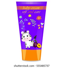 High quality original trendy vector Baby cream tube with kids design and zebra illustration