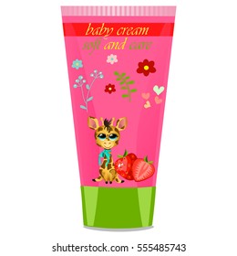 High quality original trendy vector Baby cream with kids design and giraffe, illustration