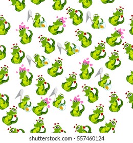 High quality original trendy vector seamless pattern with a cute crocodile or alligator with ribbon
