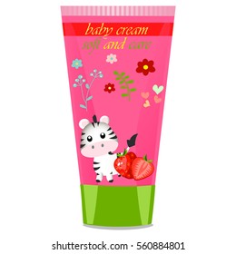 High quality original trendy vector Baby cream tube with kids design and zebra illustration