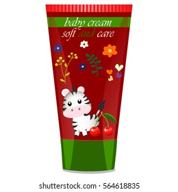 High quality original trendy vector Baby cream with kids design and zebra illustration