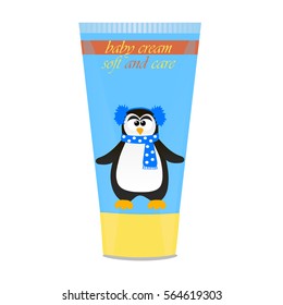 High quality original trendy vector Baby cream with kids design and penguin illustration